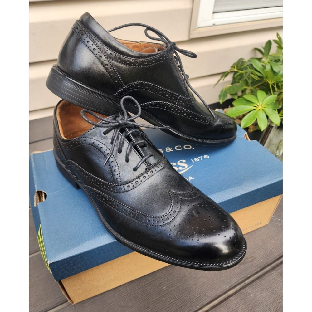 New Bass & Co.  Oxford Lace-up Men 10 M Black Leather Wingtip Shoes In Box